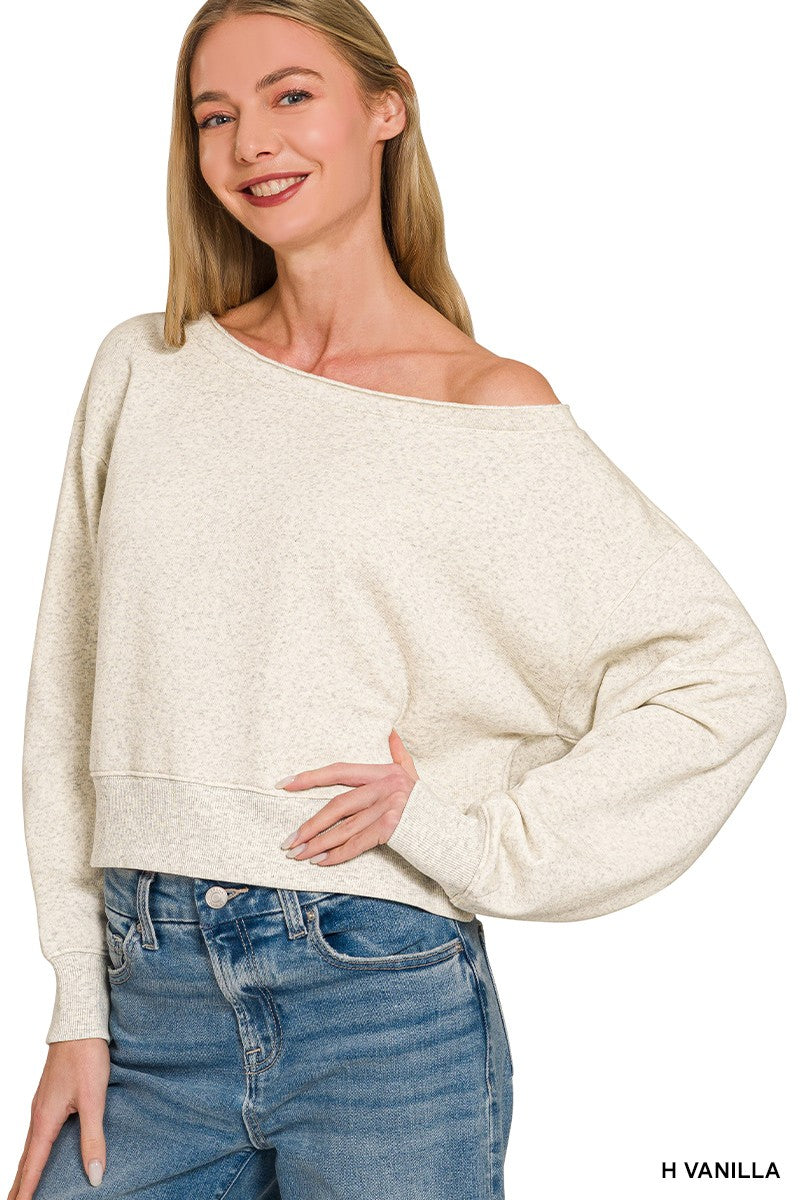 Boat-neck Cropped Sweatshirt