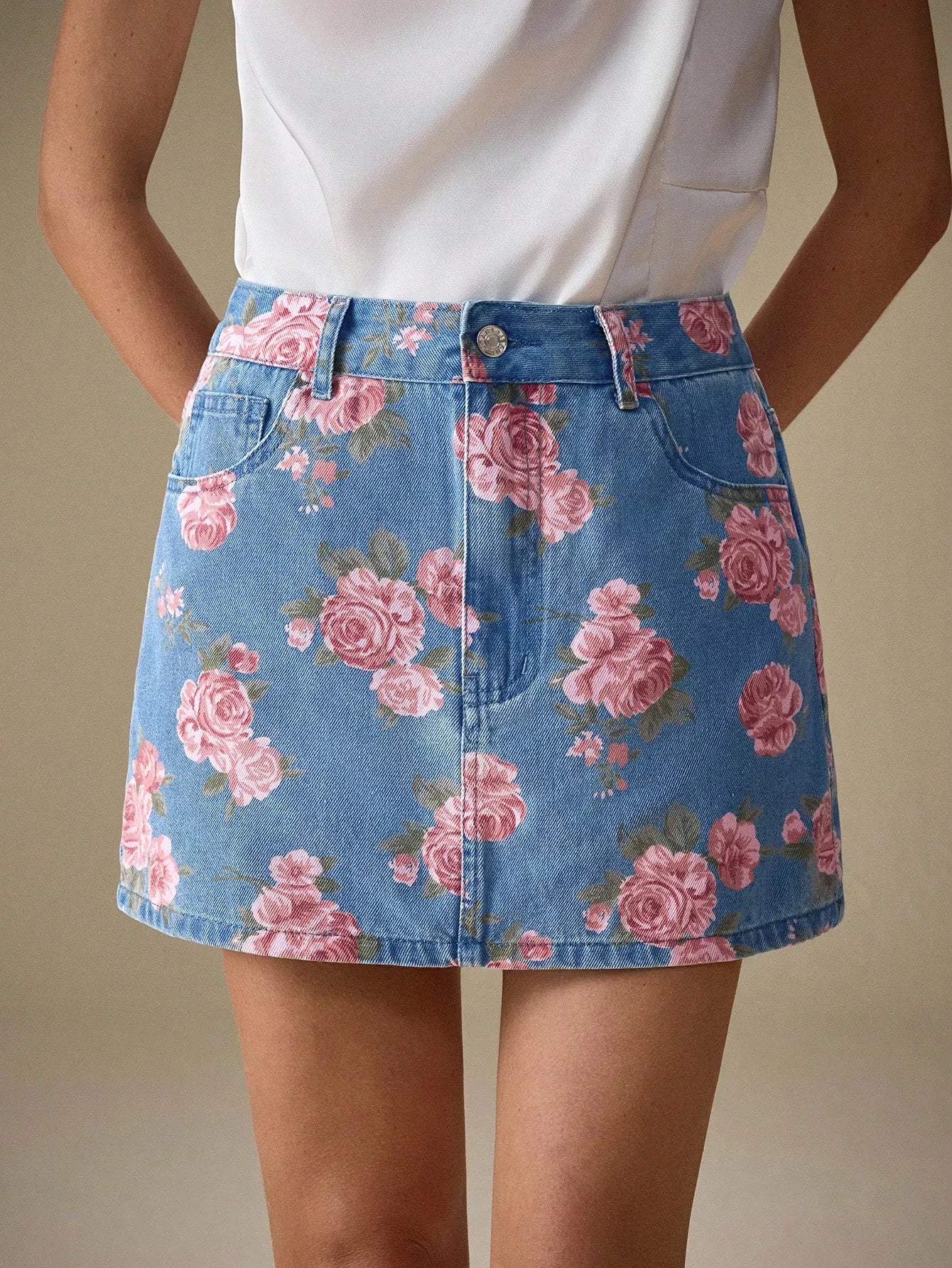 Floral Print Denim Mini Skirt