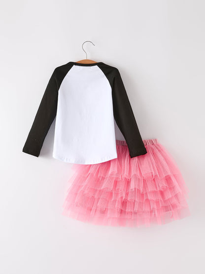 Halloween Printed Children's Top + Pink Gauze Skirt