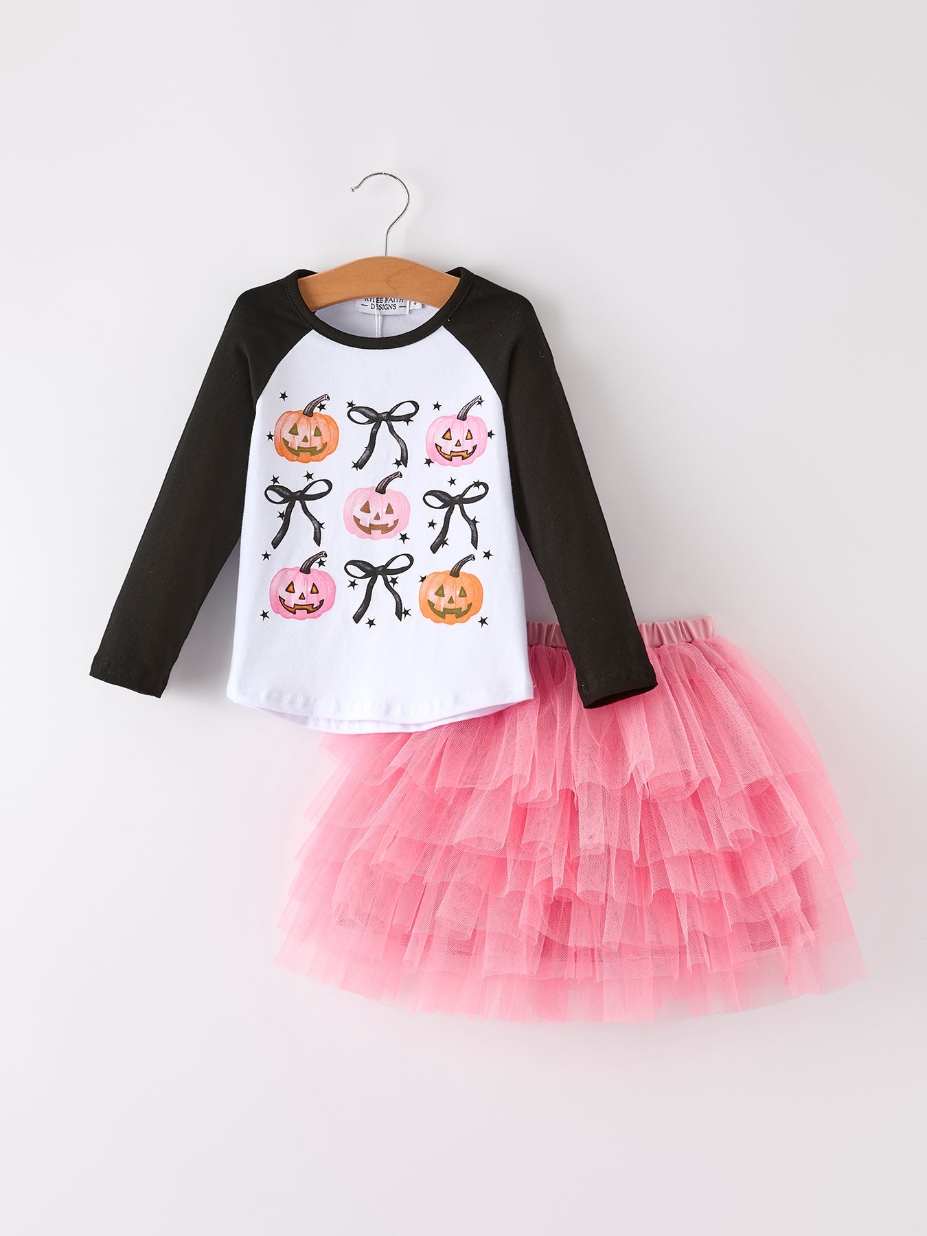 Halloween Printed Children's Top + Pink Gauze Skirt