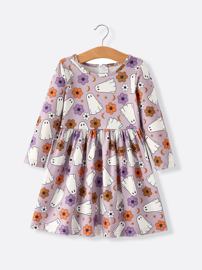 Halloween Ghost And Striped Girls Dress Set (2 pcs)