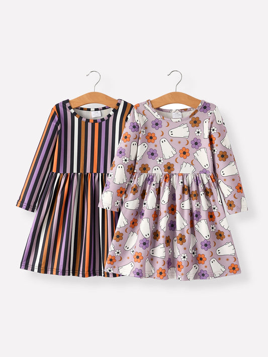 Halloween Ghost And Striped Girls Dress Set (2 pcs)