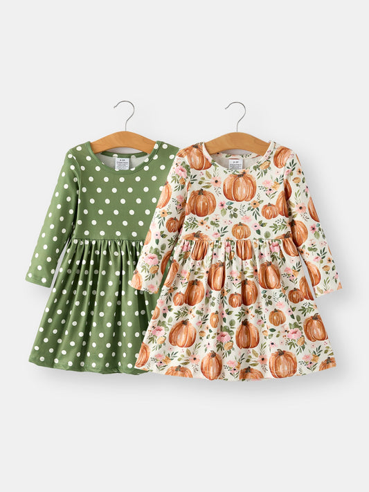 Thanksgiving Pumpkin And Floral Dress（2pcs）