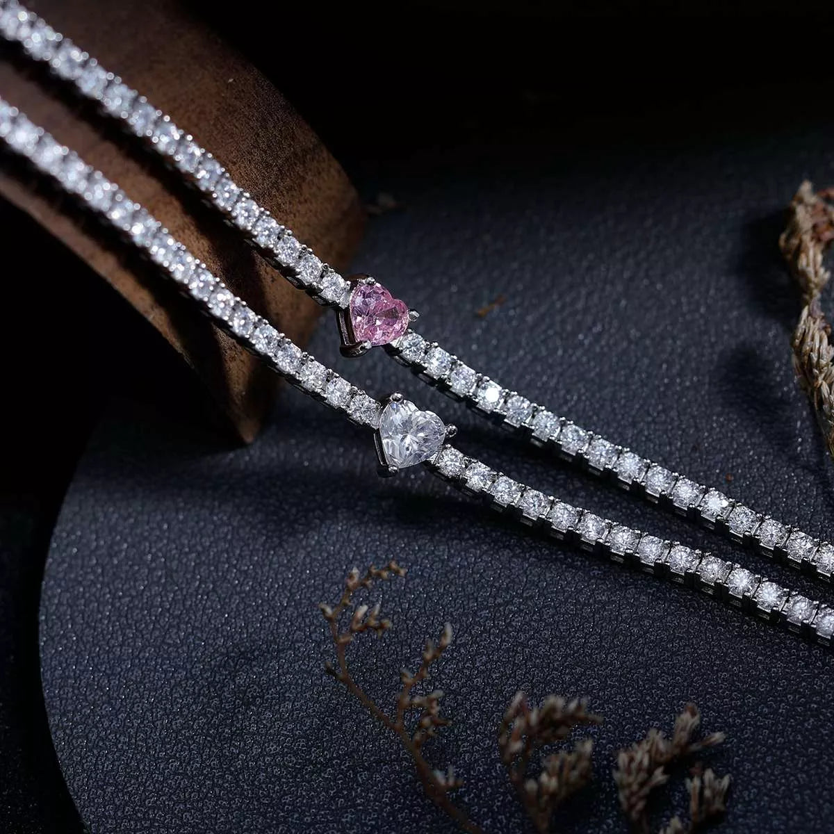 2.42 Carat Moissanite Tennis Bracelet with Heart-Shaped Center Stone