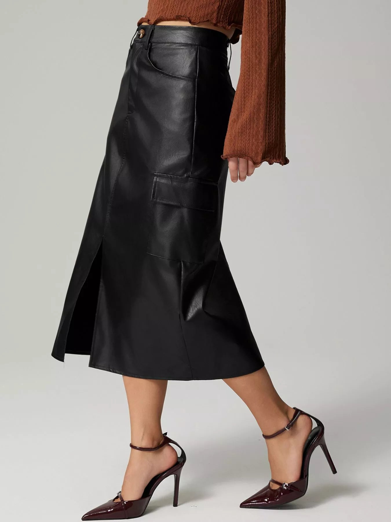 Vegan Leather Cargo Skirt