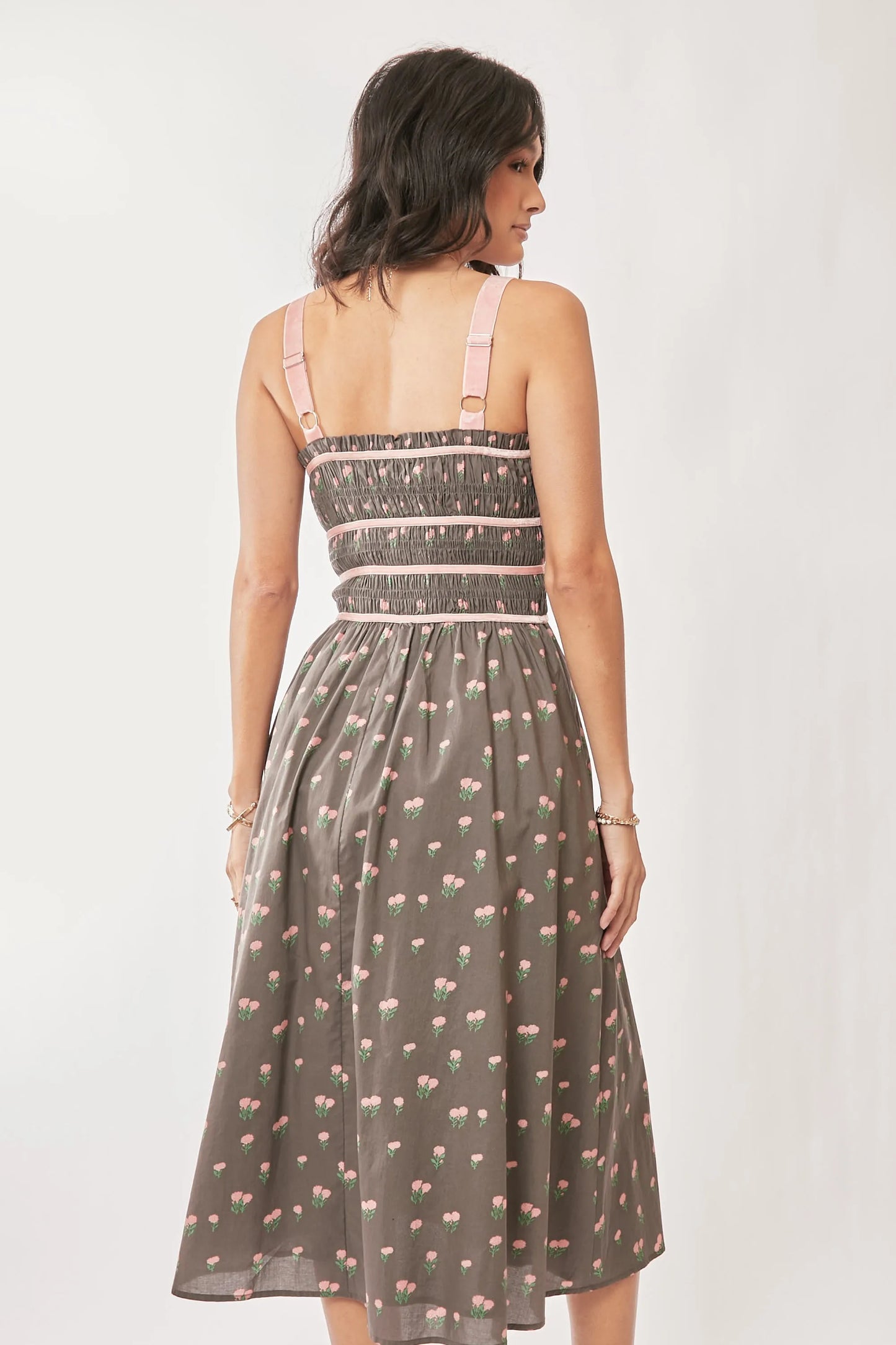 Women's Floral Print Smocked Midi Dress