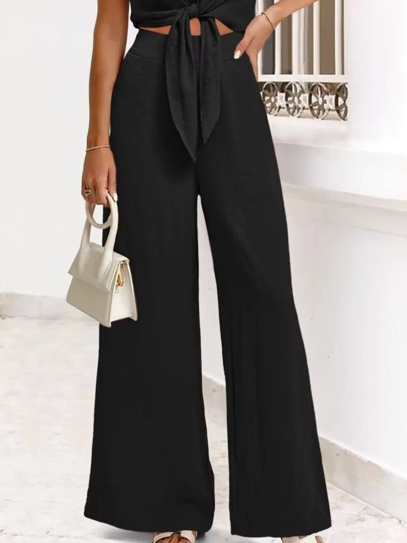 Casually Cool Tie Front Top and Wide Leg Pants Set