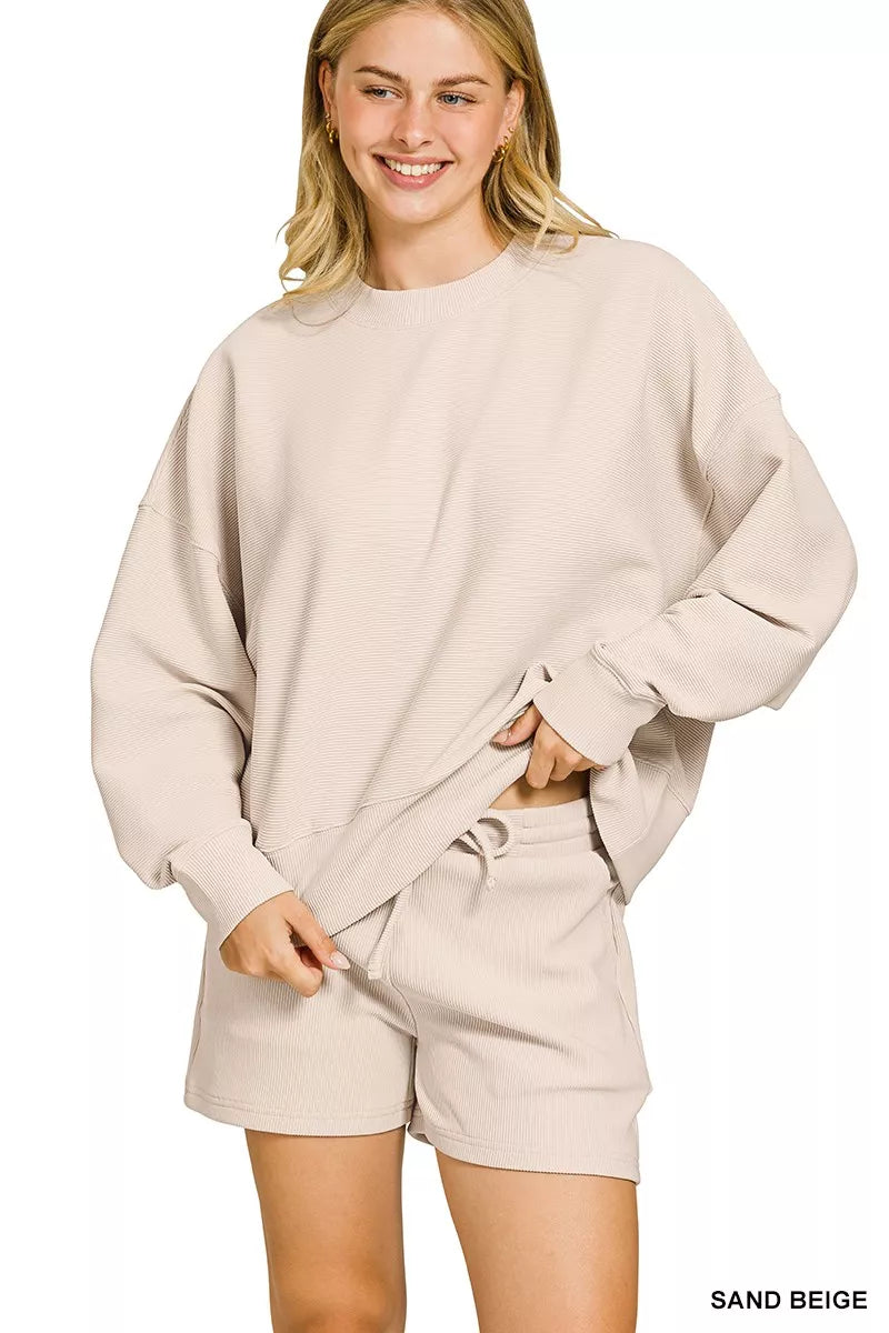 Ribbed Pullover and Shorts Set