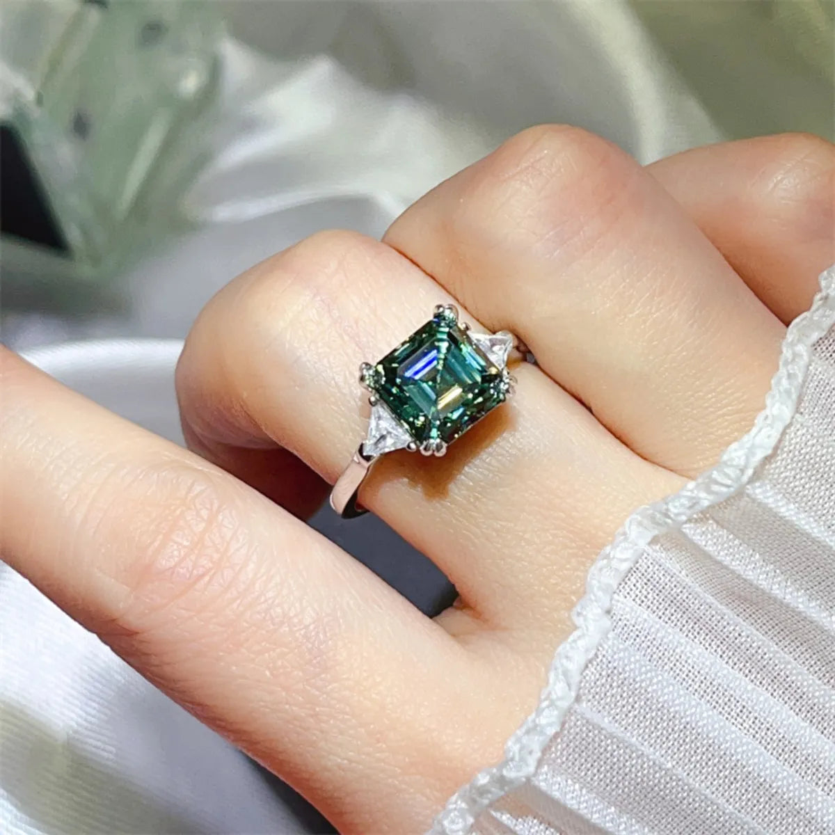 3 Carat Emerald Moissanite Ring