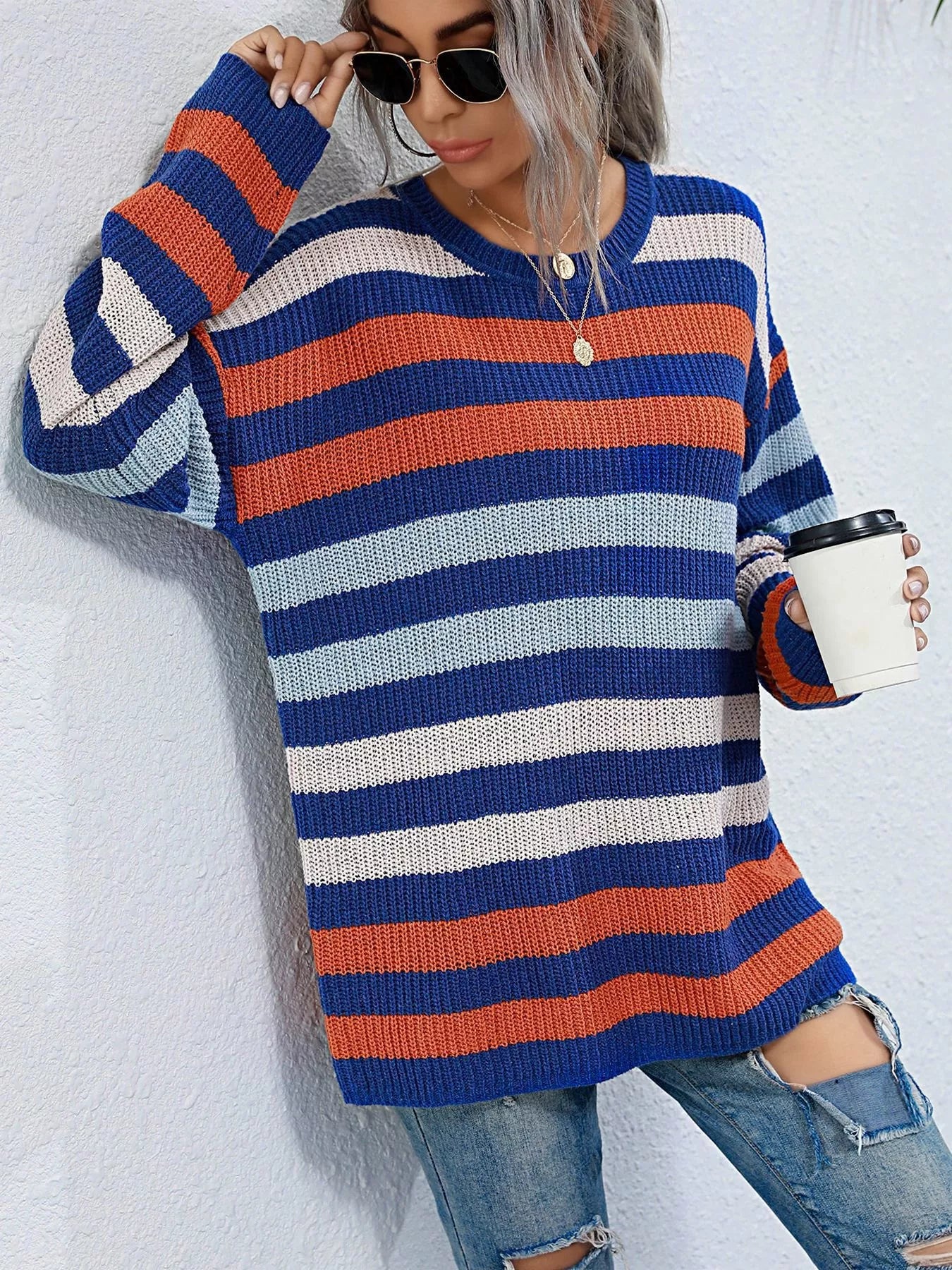 Oversized Striped Round Neck Sweater