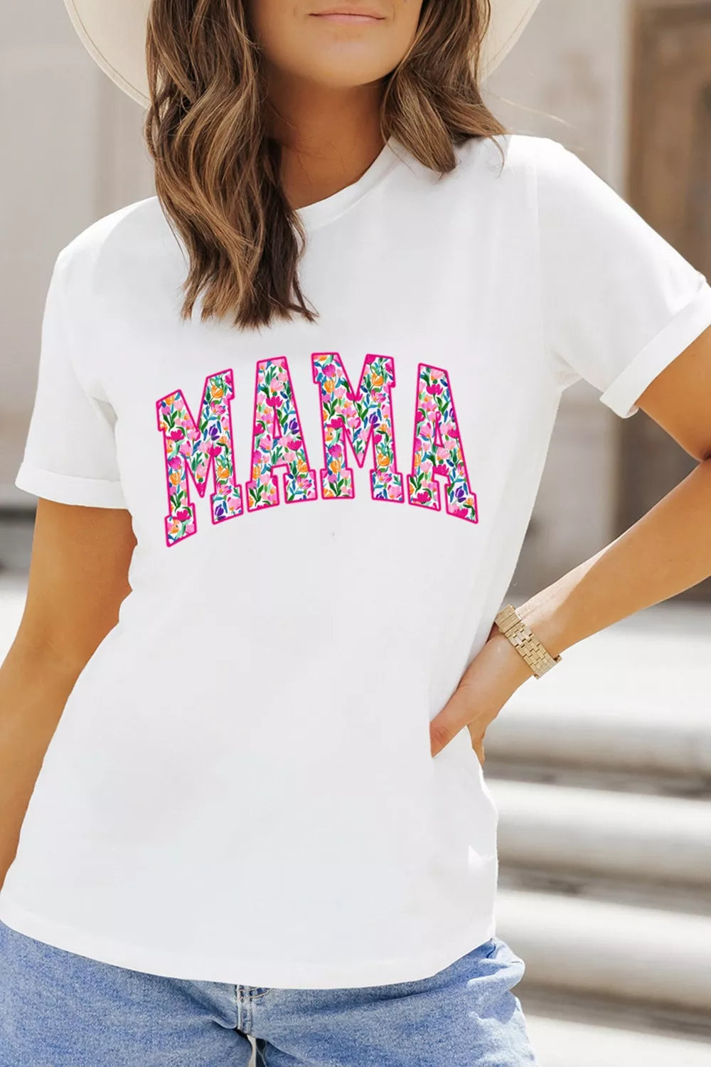 Mama Floral Print Graphic T-Shirt