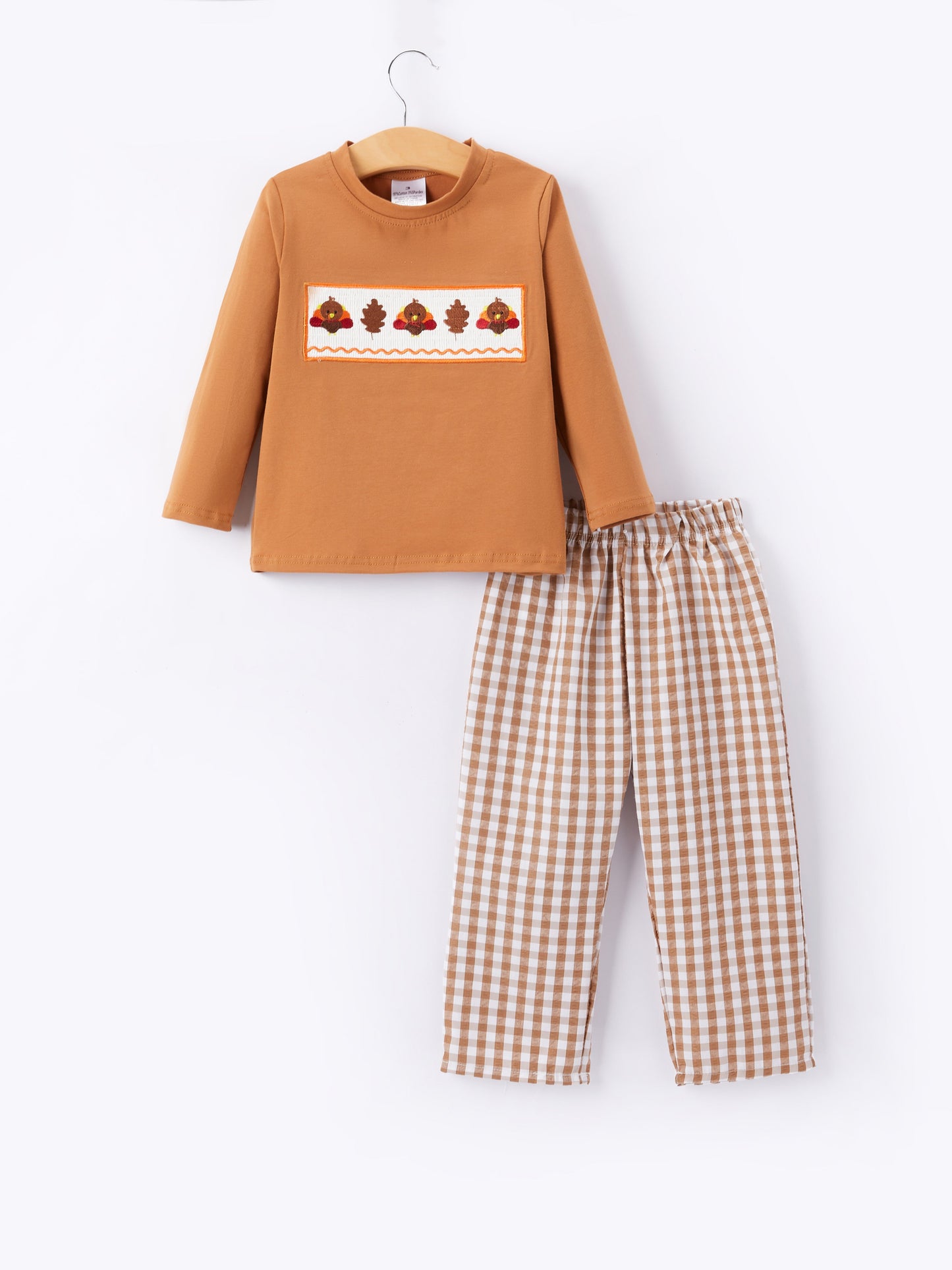 Embroidered Turkey Plaid Outfit Set