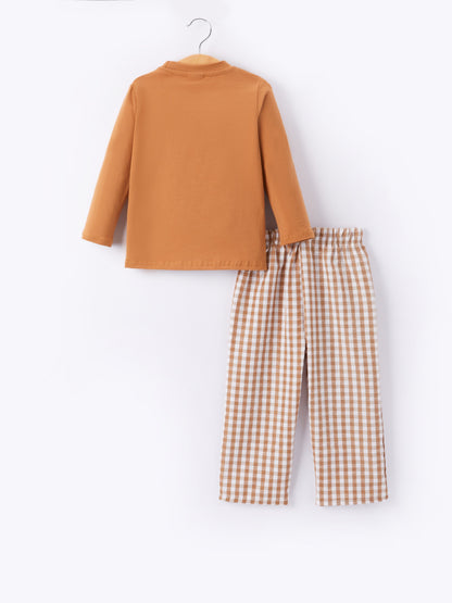 Embroidered Turkey Plaid Outfit Set