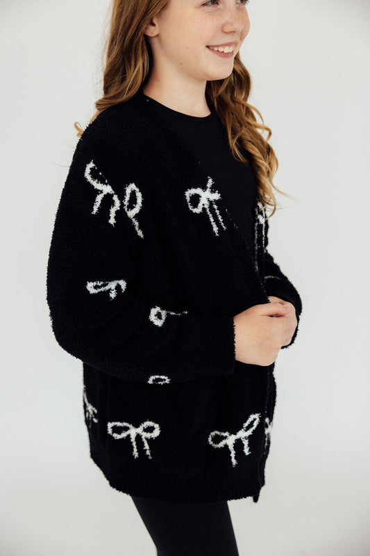 Cozy Cardigan - Black with White Bows