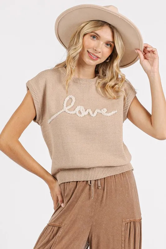 Love Letter Round Neck Cap Sleeve Knit Top