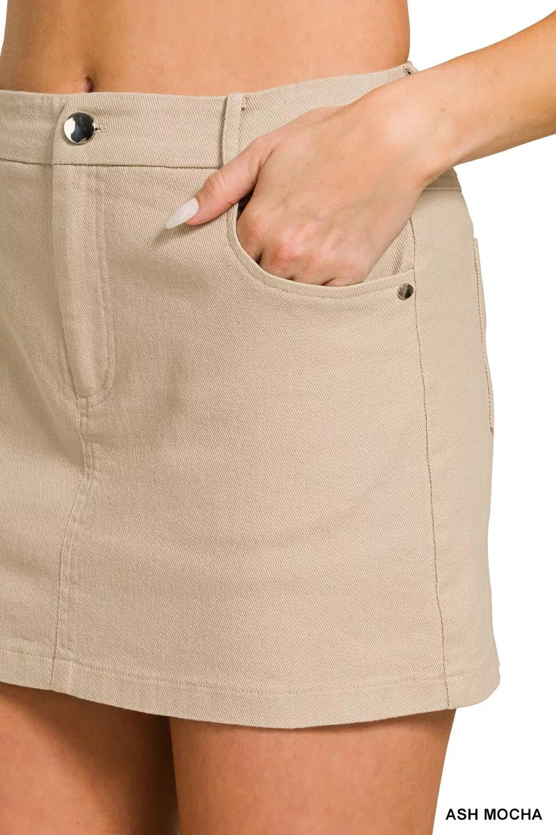 Twill Mini Skirt With Built-In Shorts