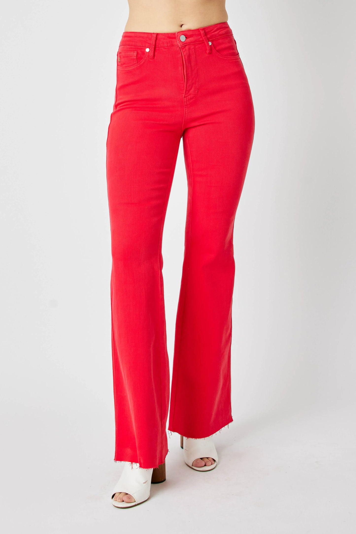 Red Flare Jeans with Tummy Control