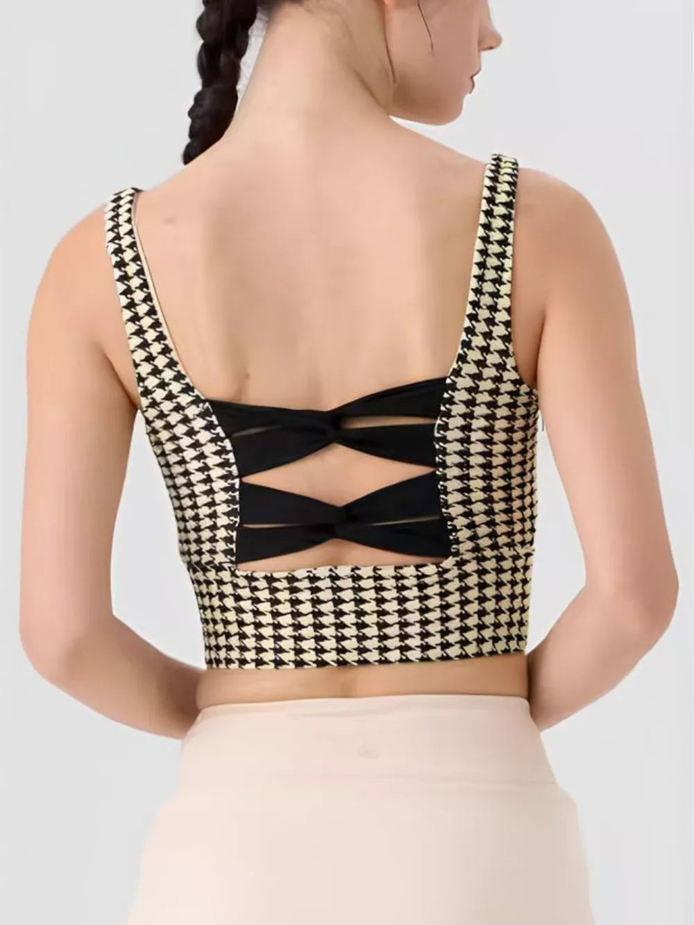 Cross Back Houndstooth Active Bra