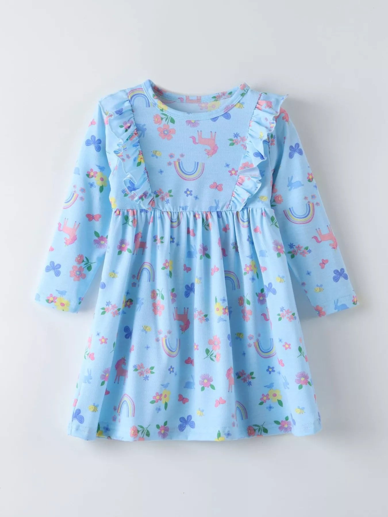 Girl's Unicorn Rainbow Print Dress