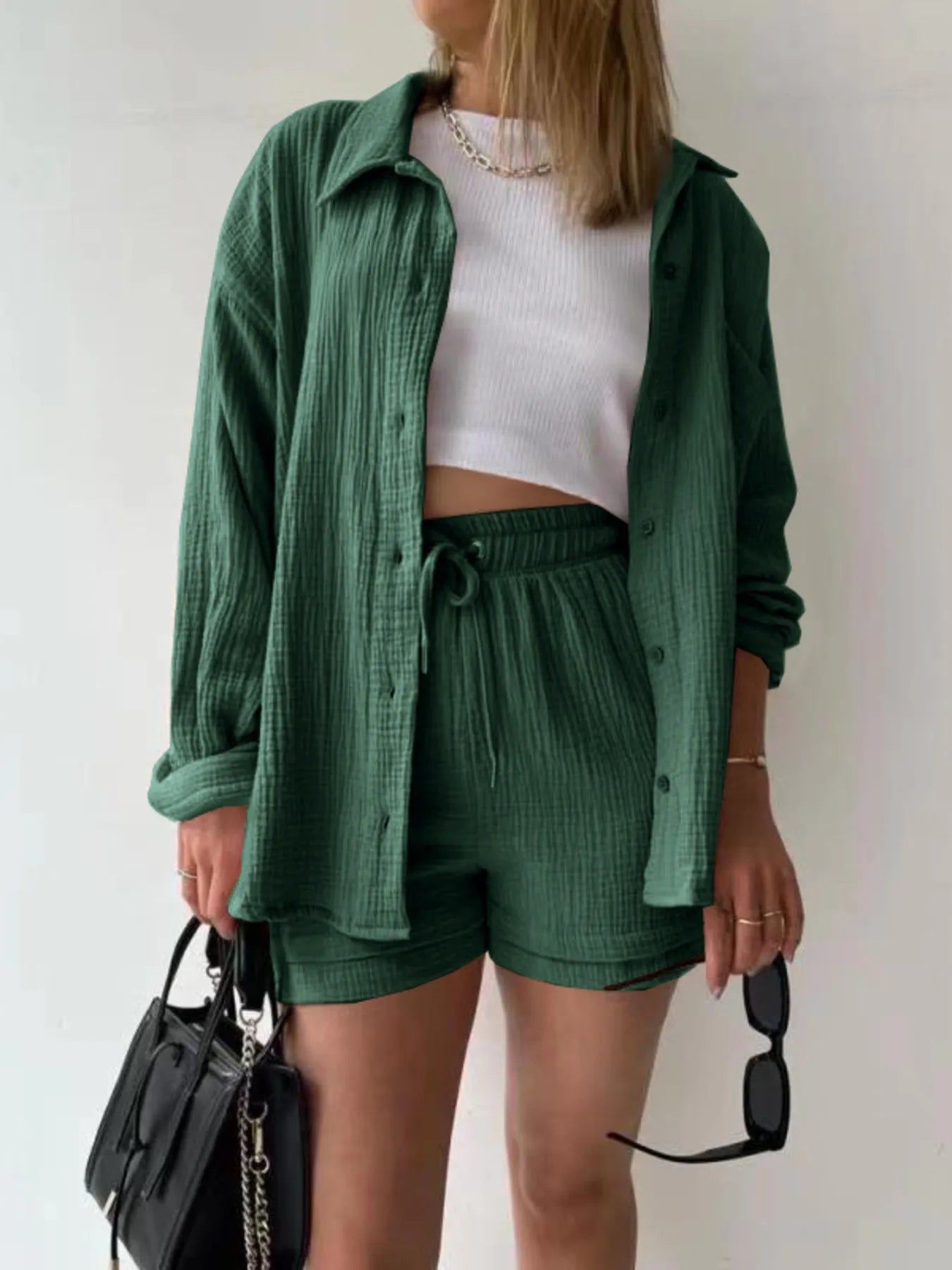 Muslin Button Up Shirt and Shorts Set
