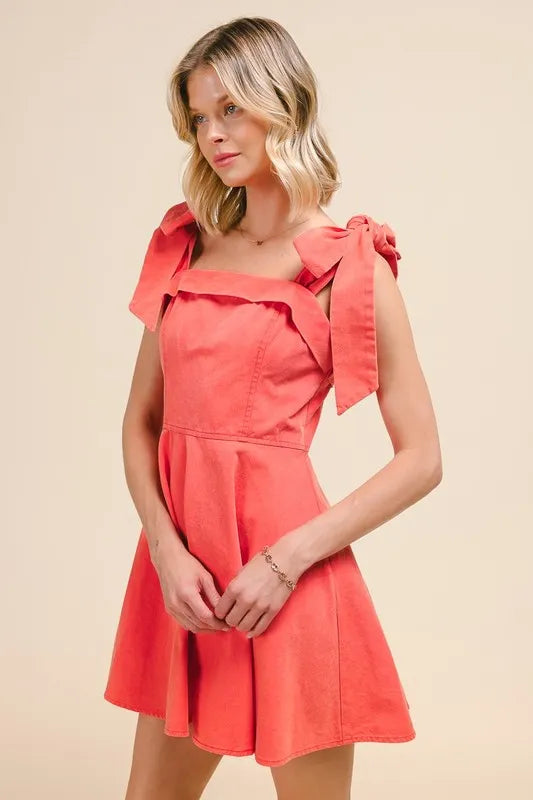 Women's Fit and Flare Tie-Sleeve Dress