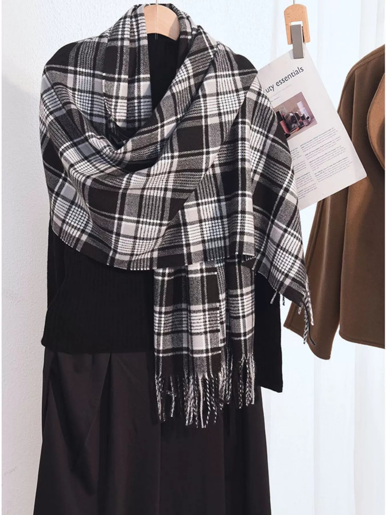 Plaid Tassel Hem Scarf