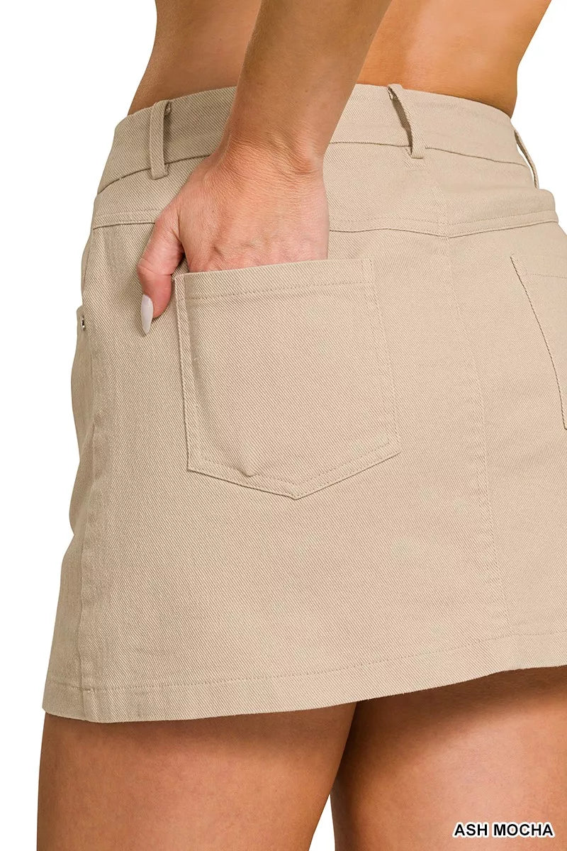 Twill Mini Skirt With Built-In Shorts