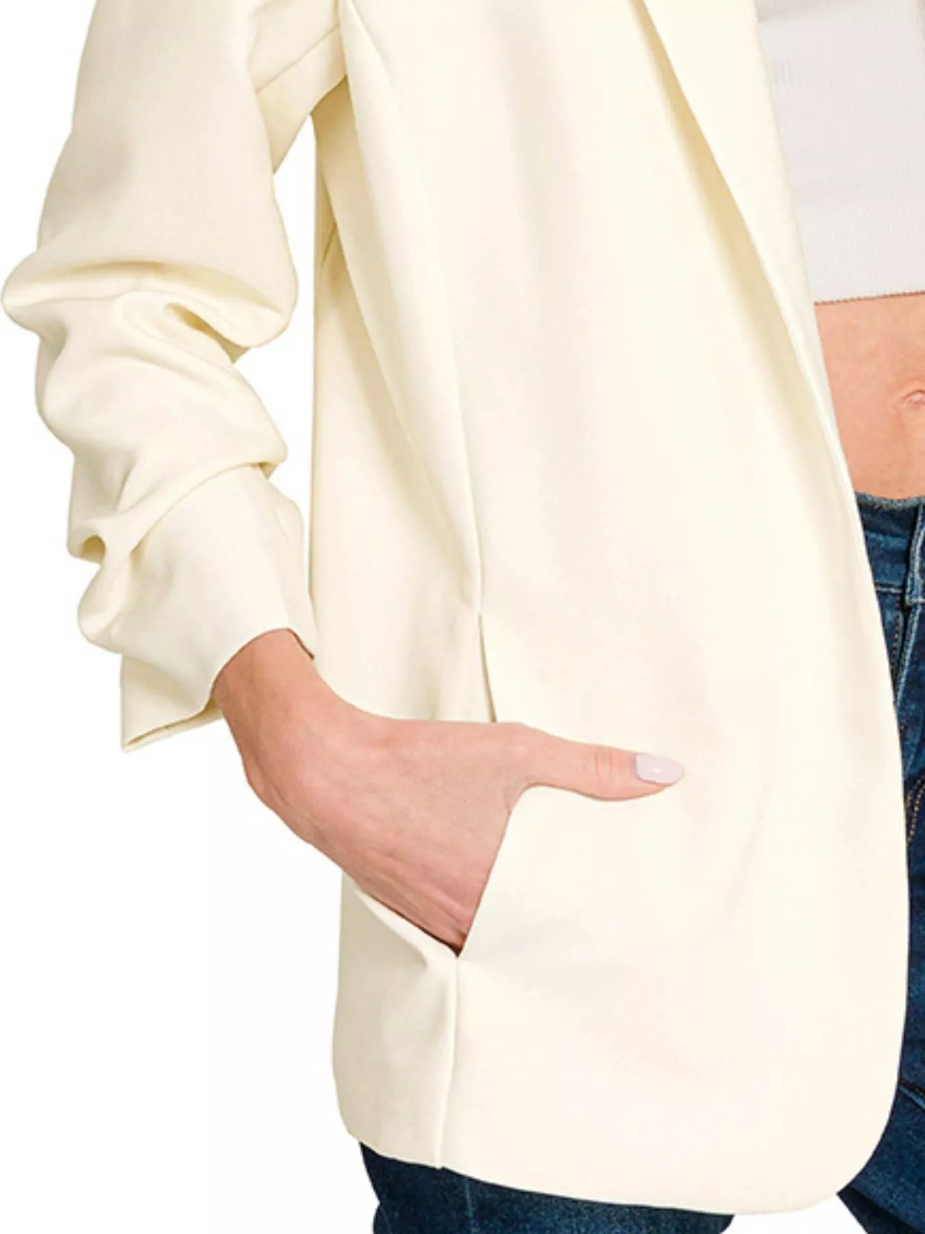 Ruched Sleeve Open Front Classic Blazer