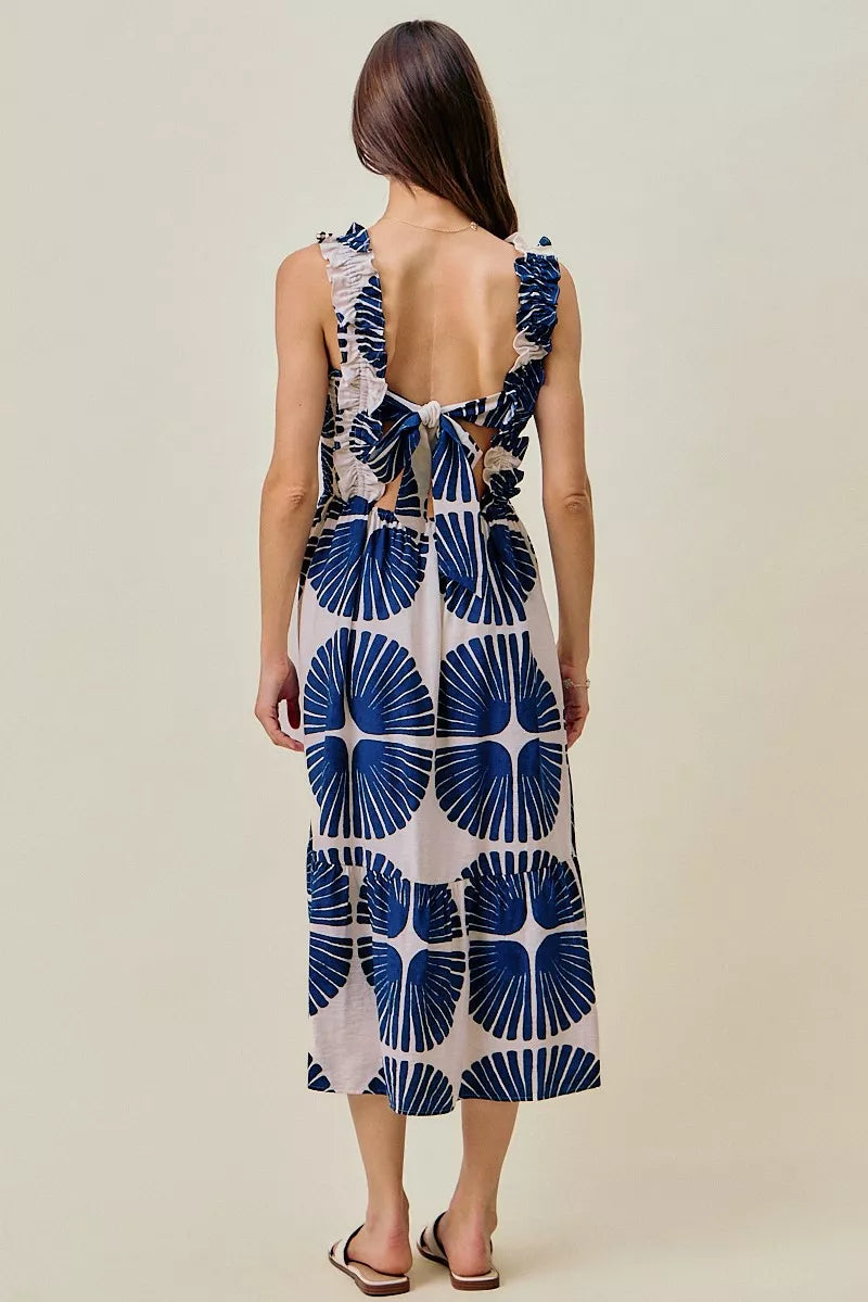 Smocked Tied-Back Summer Midi Dress