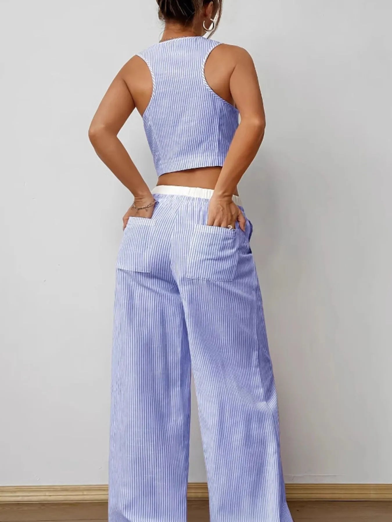 Striped Vest and Wide Leg Pants Set