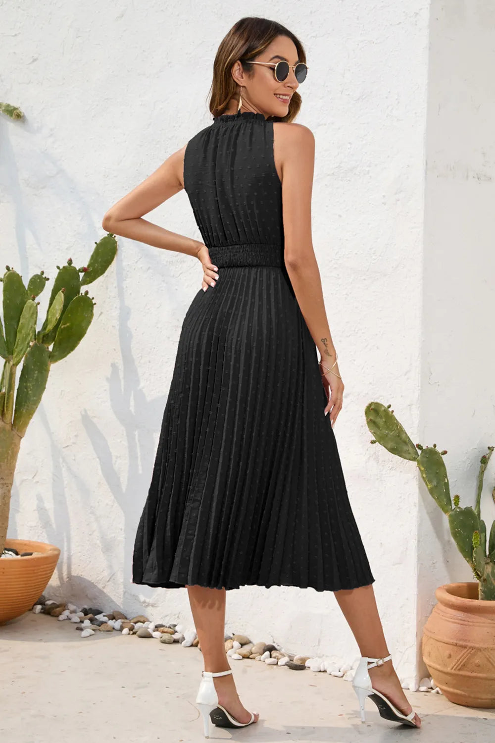 Swiss Dot Sleeveless Midi Dress