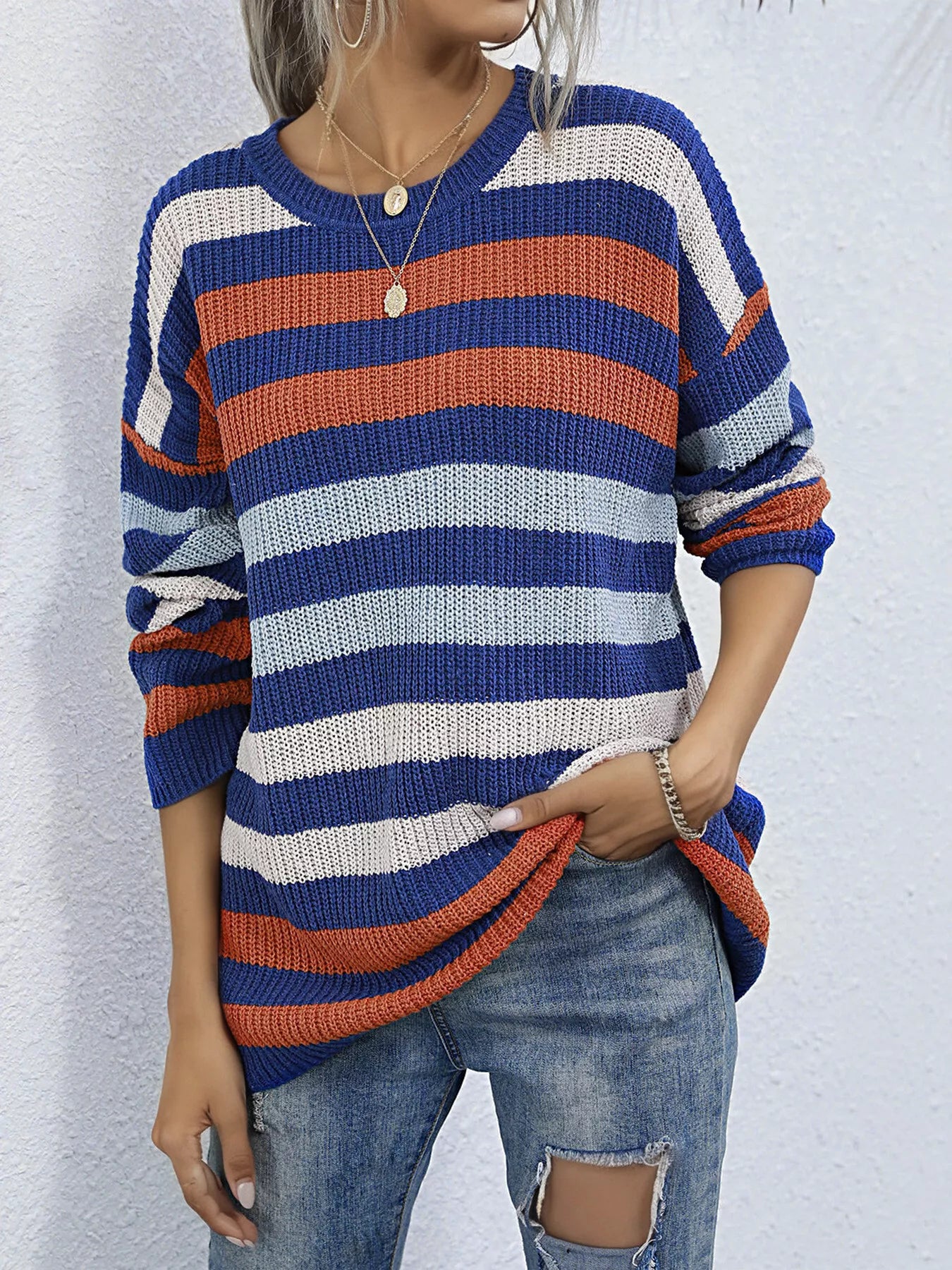 Oversized Striped Round Neck Sweater