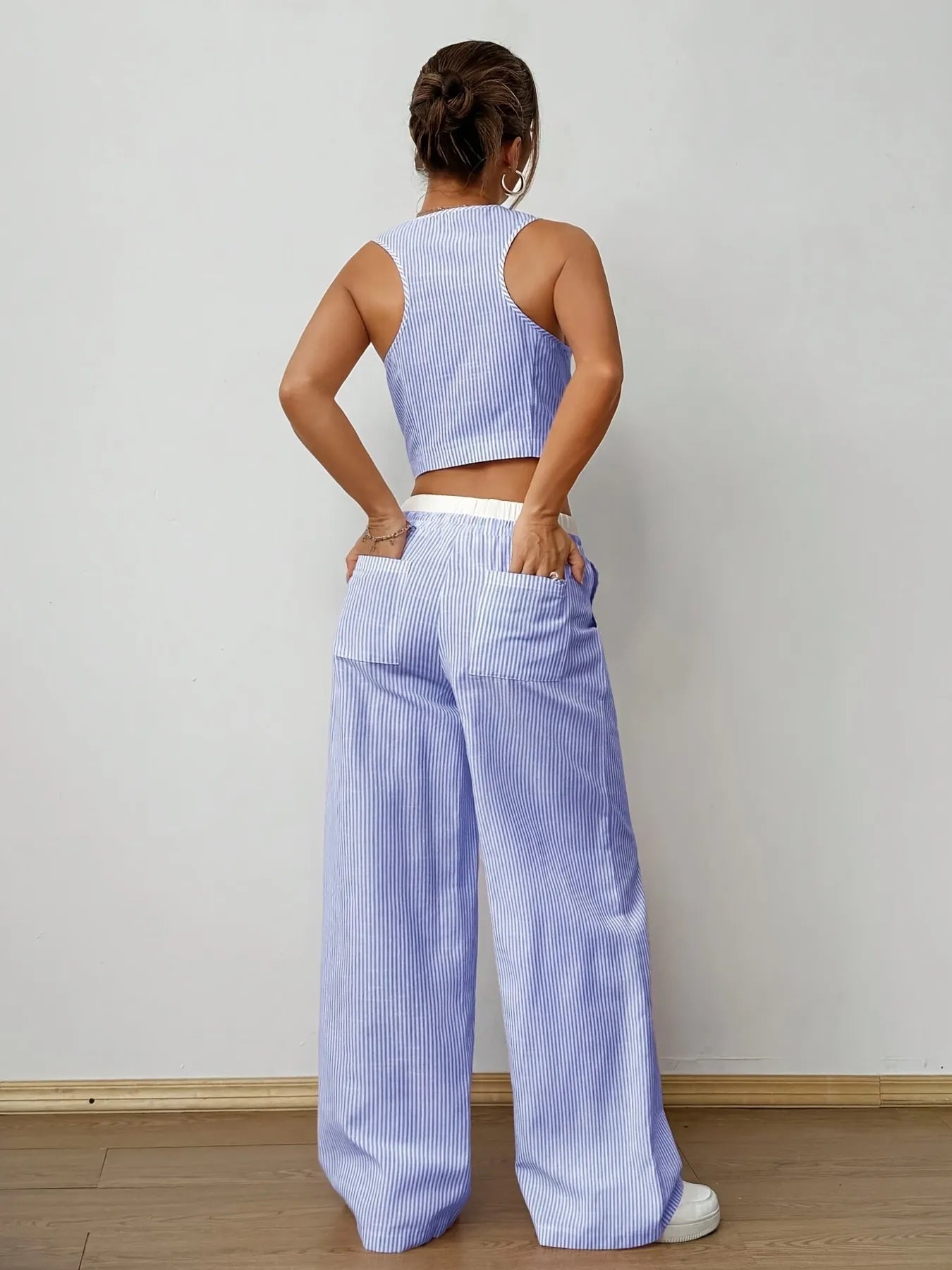 Striped Vest and Wide Leg Pants Set