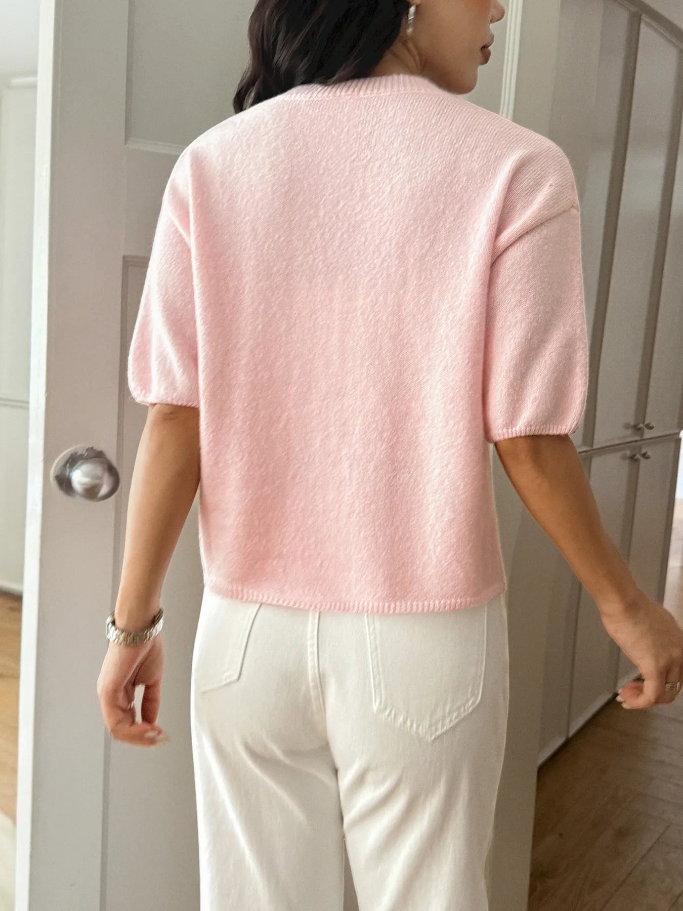 Ribbed Hem Round Neck Sweater - Detail View 7