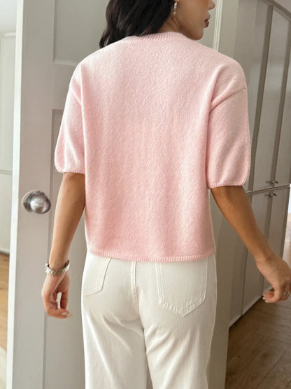 Ribbed Hem Round Neck Sweater - Detail View 7