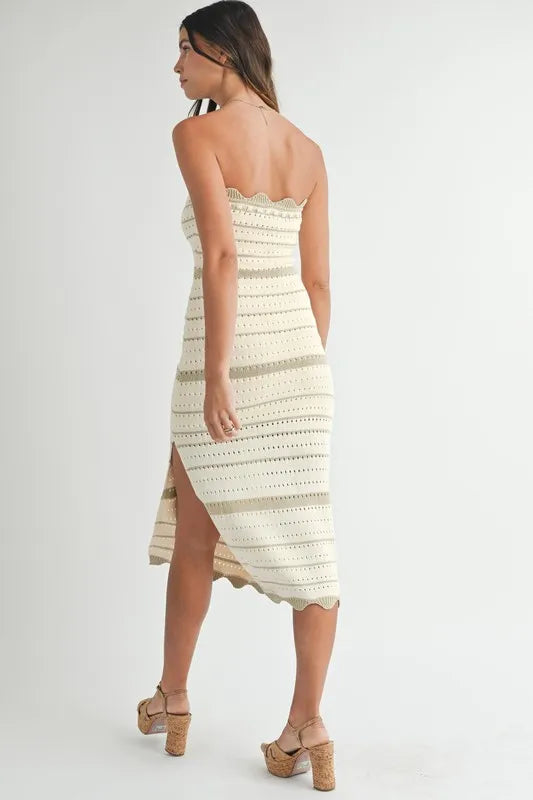 Striped Crochet Knit Midi Dress