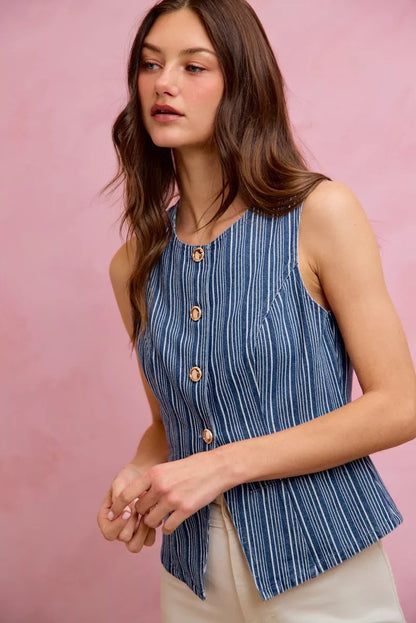 Stripe Slim Fit Denim Vest Top - Detail View 17