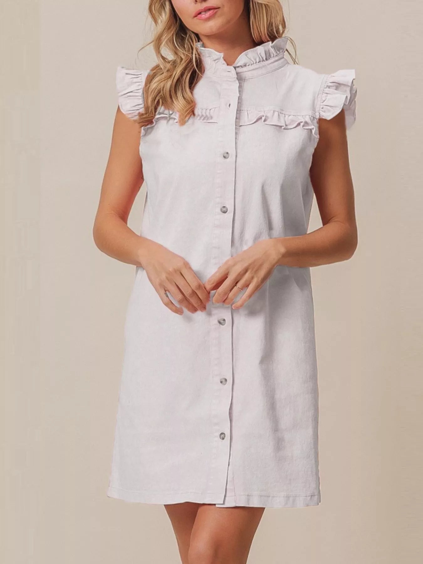 Ruffled Trim Denim Dress