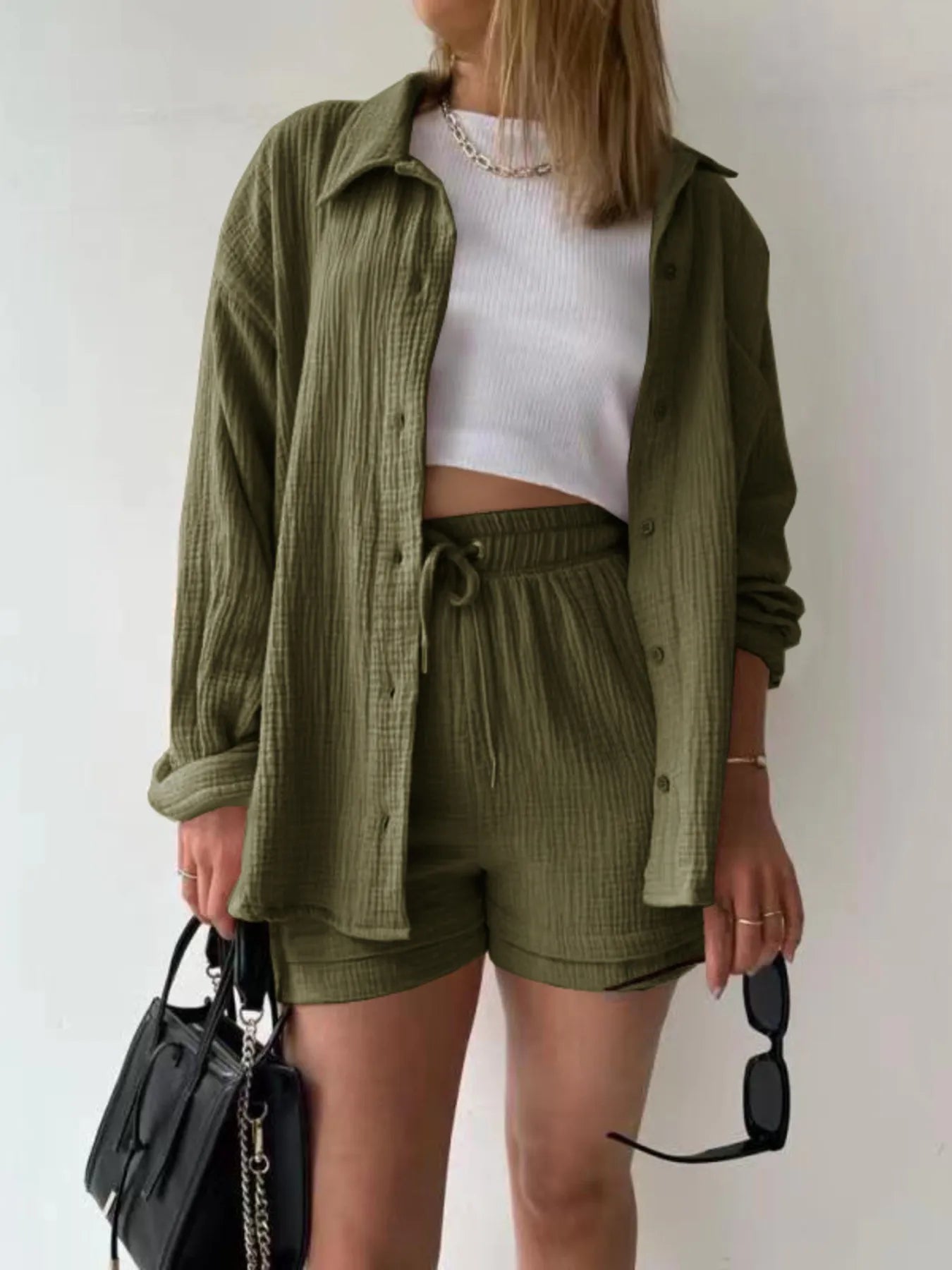 Muslin Button Up Shirt and Shorts Set