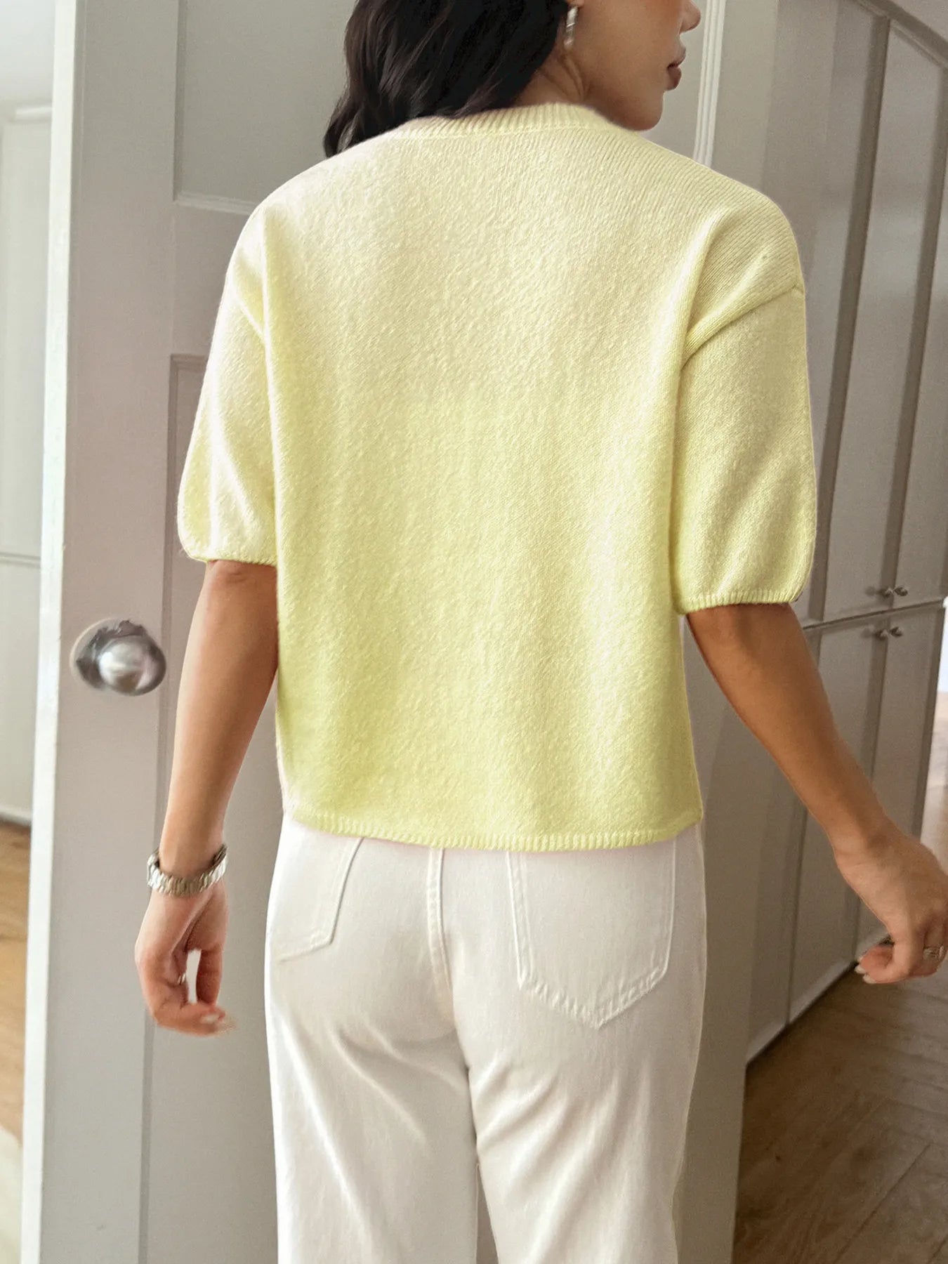 Ribbed Hem Round Neck Sweater - Detail View 10