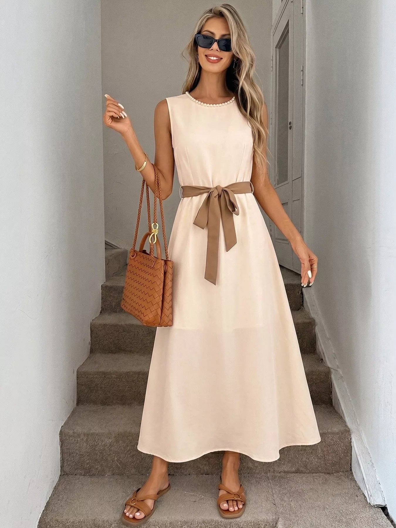 Tie Waist A-Line Midi Dress