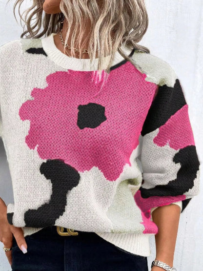 Floral Pattern Round Neck Sweater - Detail View 9