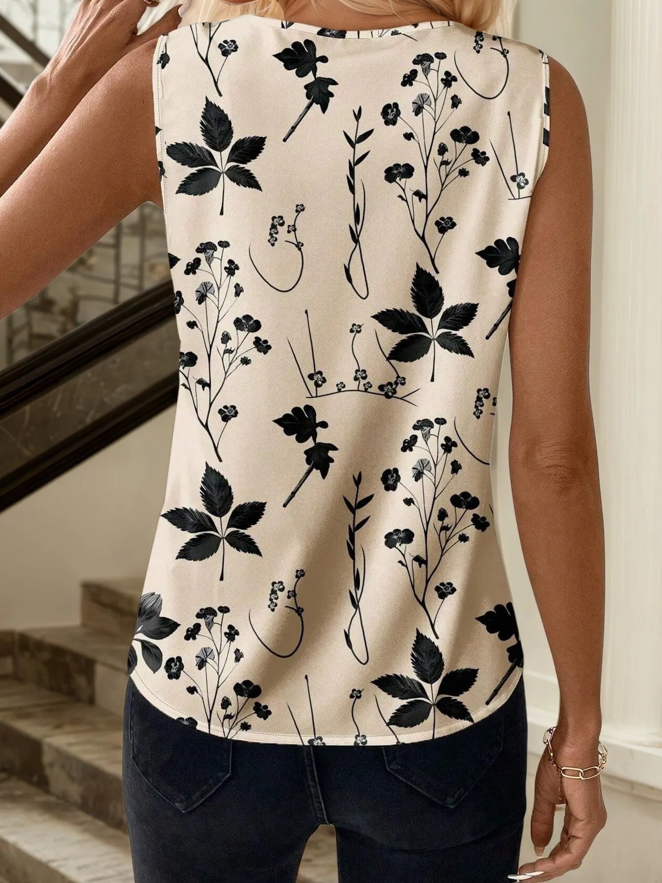 Versatile Printed V-Neck Top