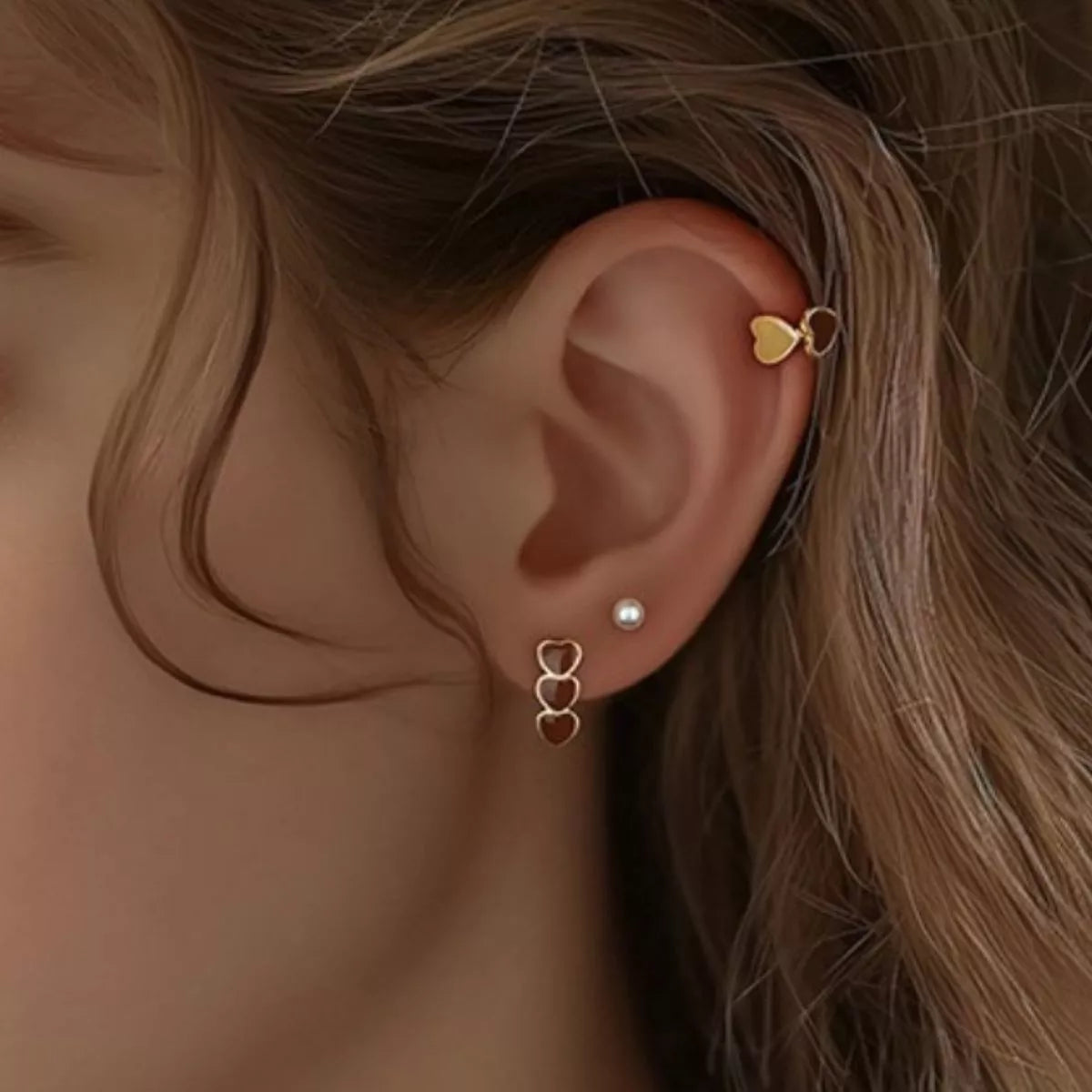 Triple Heart Stud Earrings - Back View