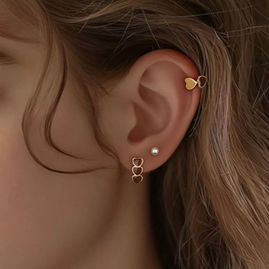 Triple Heart Stud Earrings - Back View