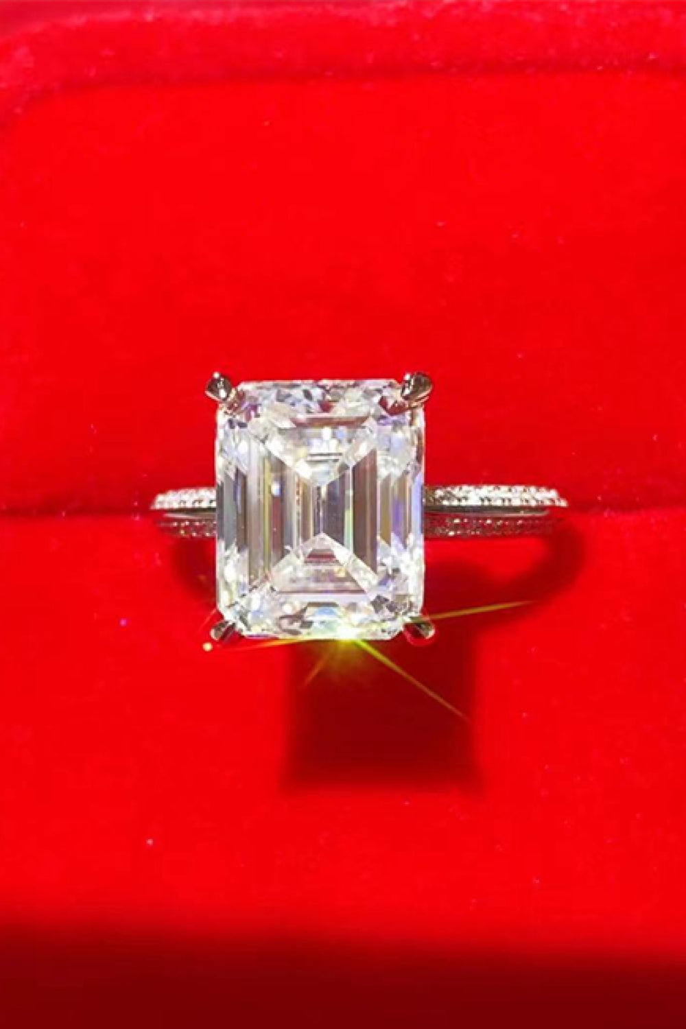 5 Carat Emerald-Cut Solitaire Moissanite Set in Platinum-Plated 925 Sterling Silver