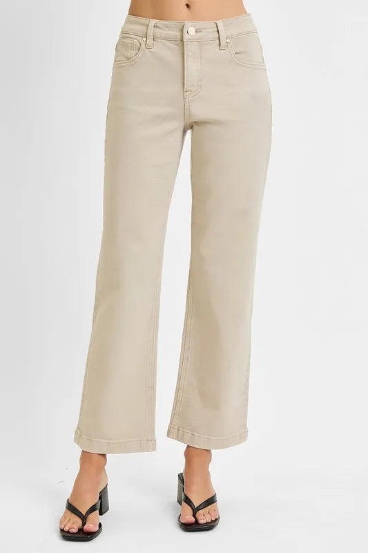 Mid Rise Ankle Straight Jeans with Tummy Control