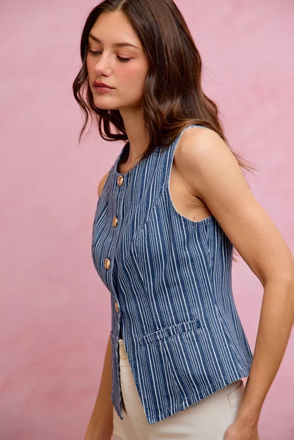 Stripe Slim Fit Denim Vest Top - Detail View 23