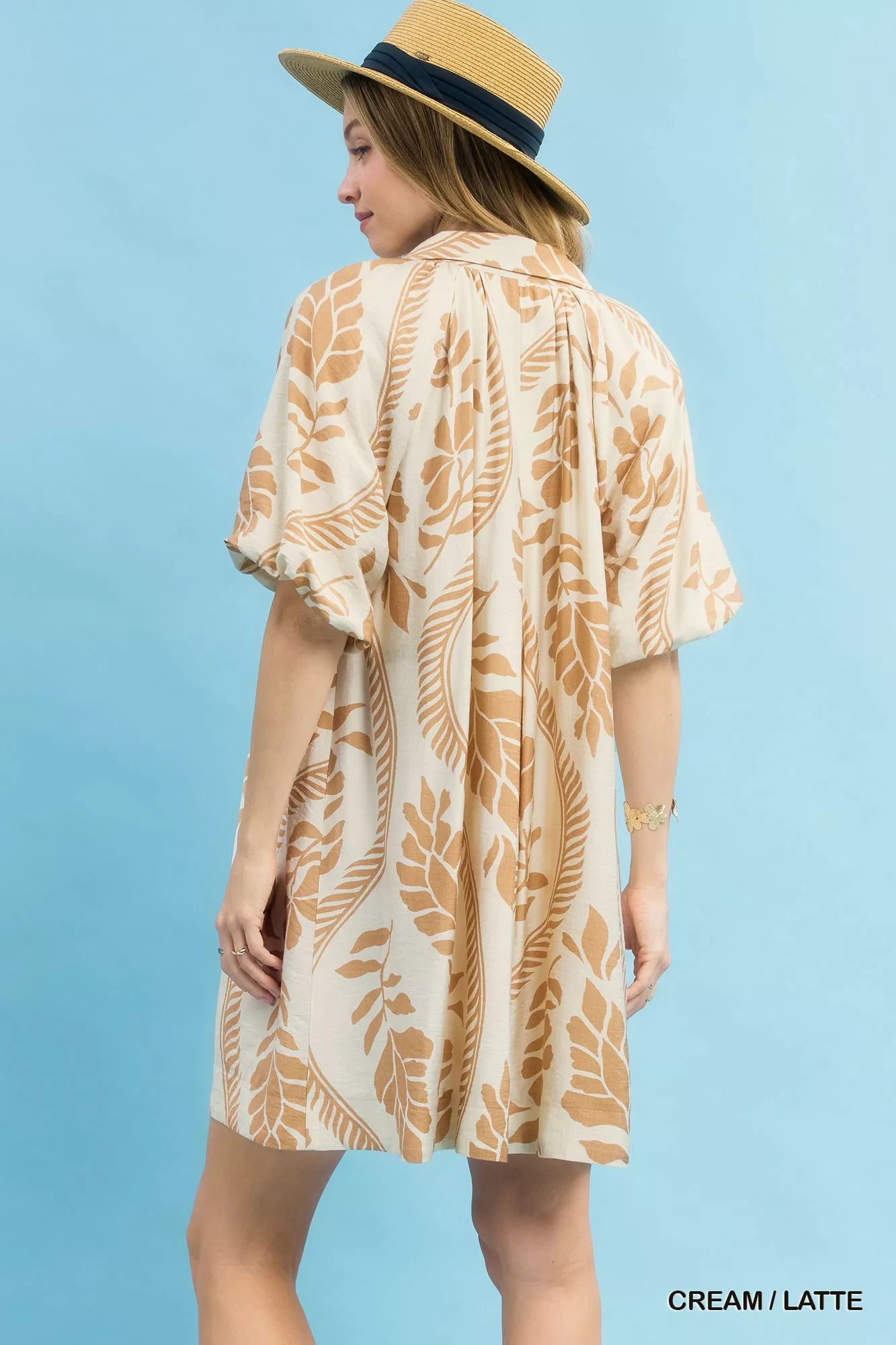 Leafy Ogee Print Mini Dress