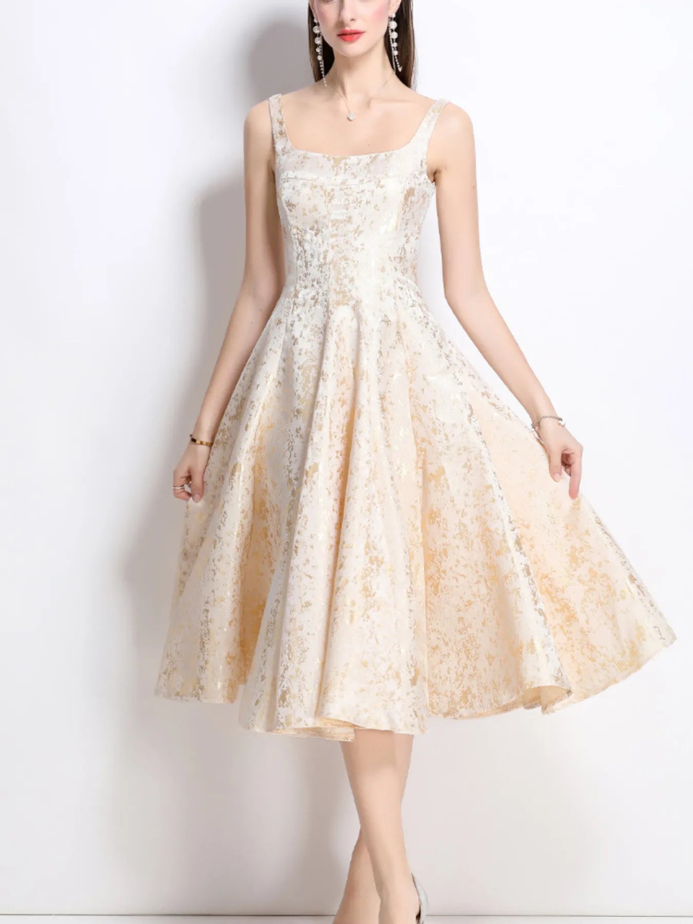 Gilded Reverie Fit-and-Flare Dress